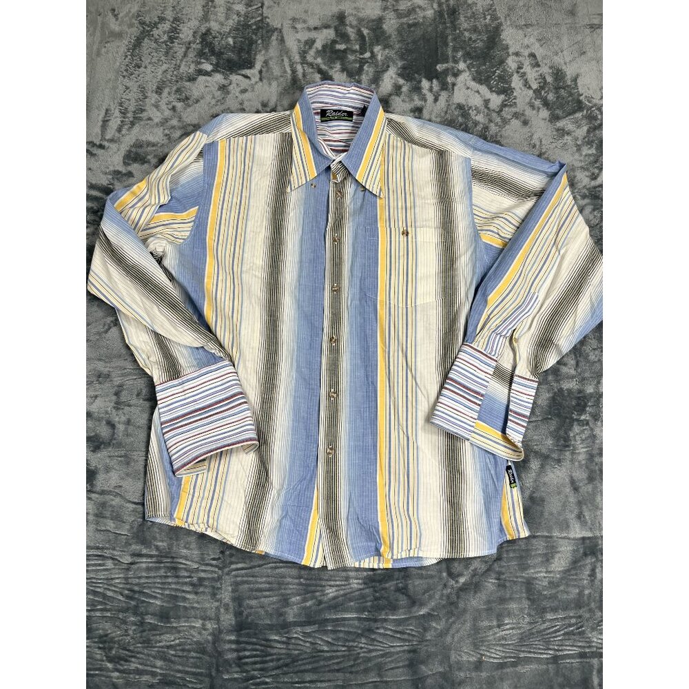 Raider Mens XL Striped Button-Up Shirt 100% Cotton Multi-Color Long Sleeve